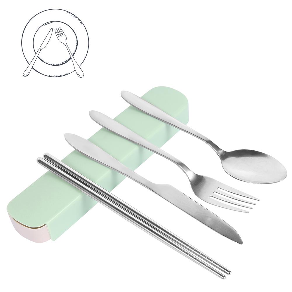 4-teiliges tragbares Besteckset Edelstahl Silberbesteckset mit Etui für Brotdose Reise Camping Besteckset Persönliches Utensilienset
