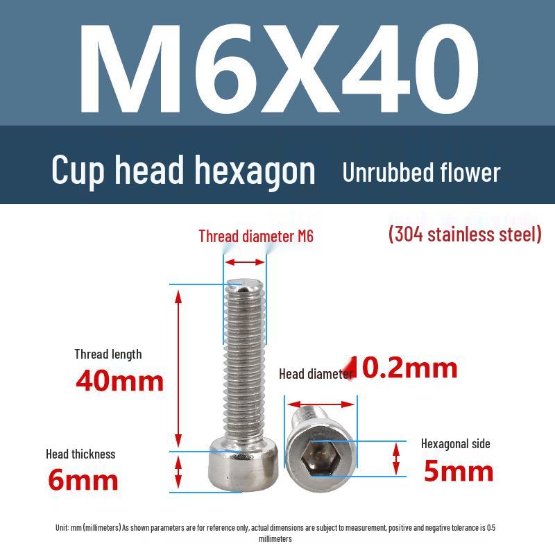 Yigu 304 Stainless Steel Socket Head Cap Screw, M2-M6 Cylindrical Head, Full Thread, Non-Knurled