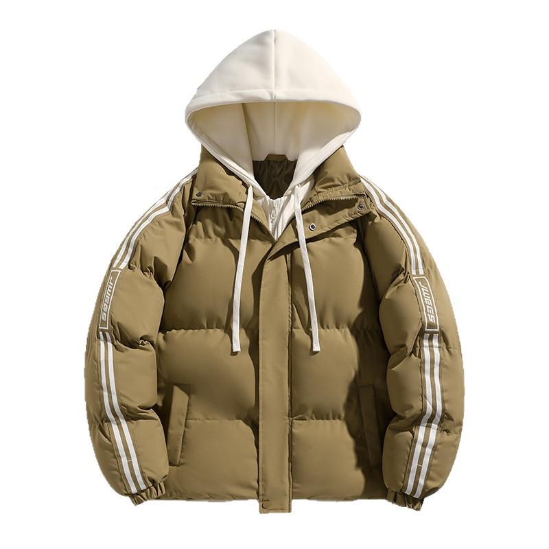 Men's 2026 Autumn/Winter Hooded Cotton Jacket - Thick, Warm, Trendy Striped Design for Couples
