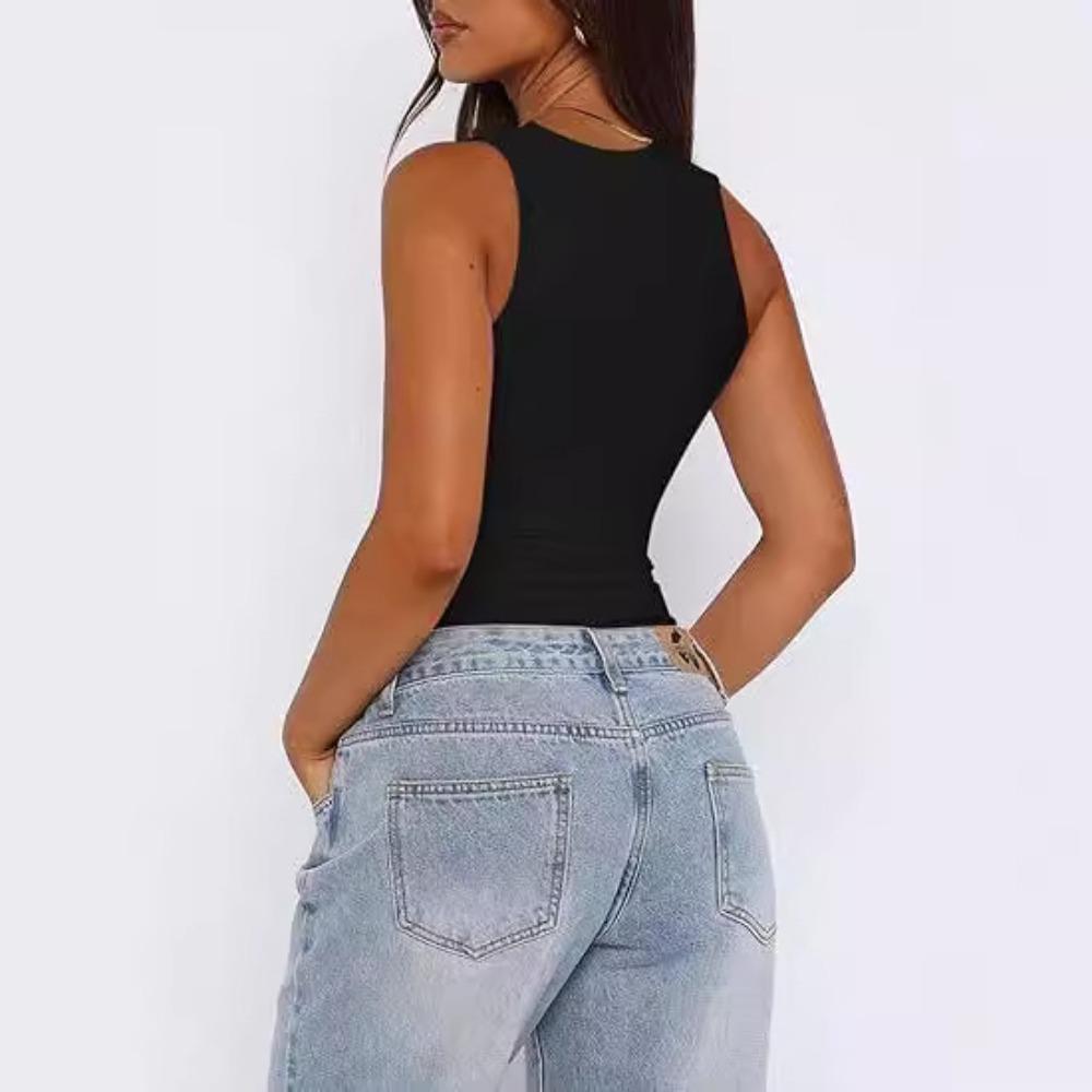 WTEMPO Body de bază sexy fără mâneci cu gât pătrat și dublură pentru femei, maiouri tip tank, body-uri