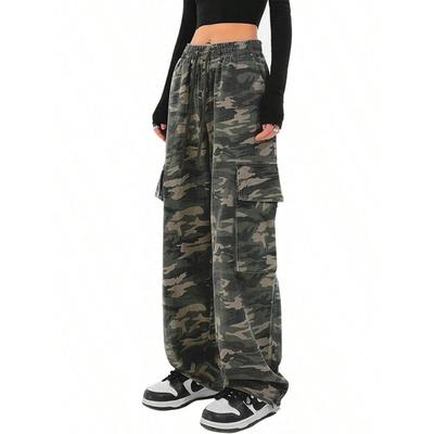 Vintage High Street Hip Hop Camouflage Lässige Cargohose Lang für Damen