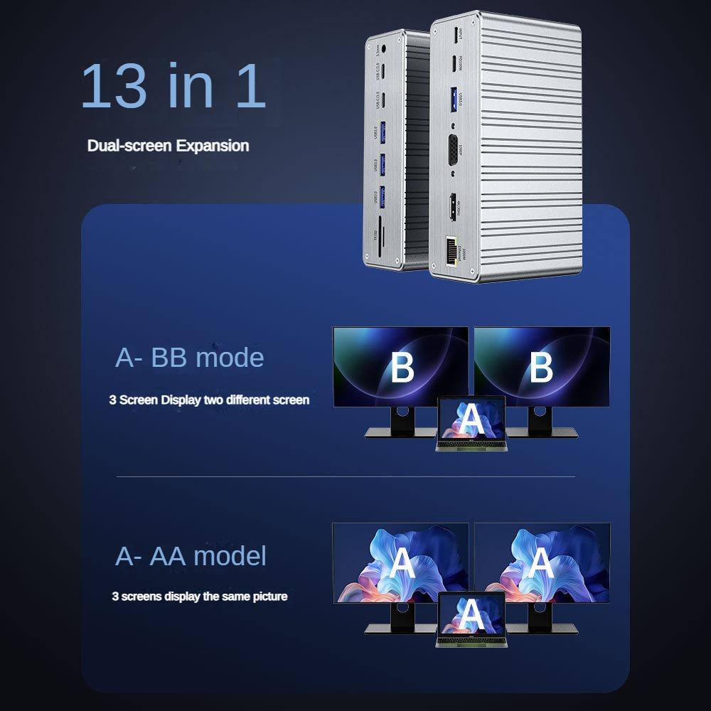 USB-C Hub Docking Station 13in1 With 100W PD Charging 4K HDTV VGA Ethernet LAN 4 USB Ports SD TF Card Reader for Mac Laptop iPad