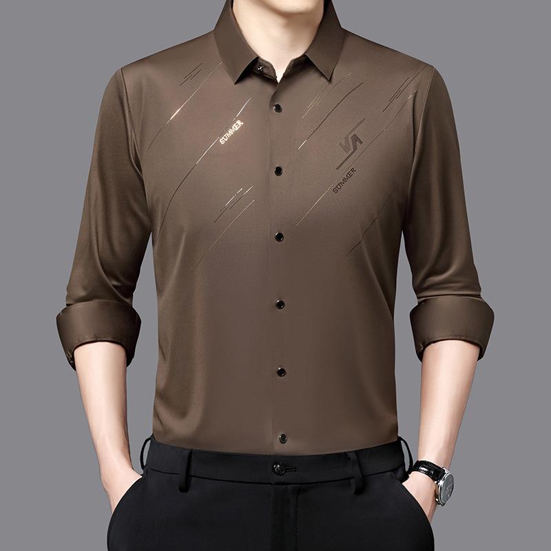 Men's Long Sleeve Shirt Men's Autumn Fashion Korean Version of Middle-aged Casual All-match Seamless Elastic Shirt Men
