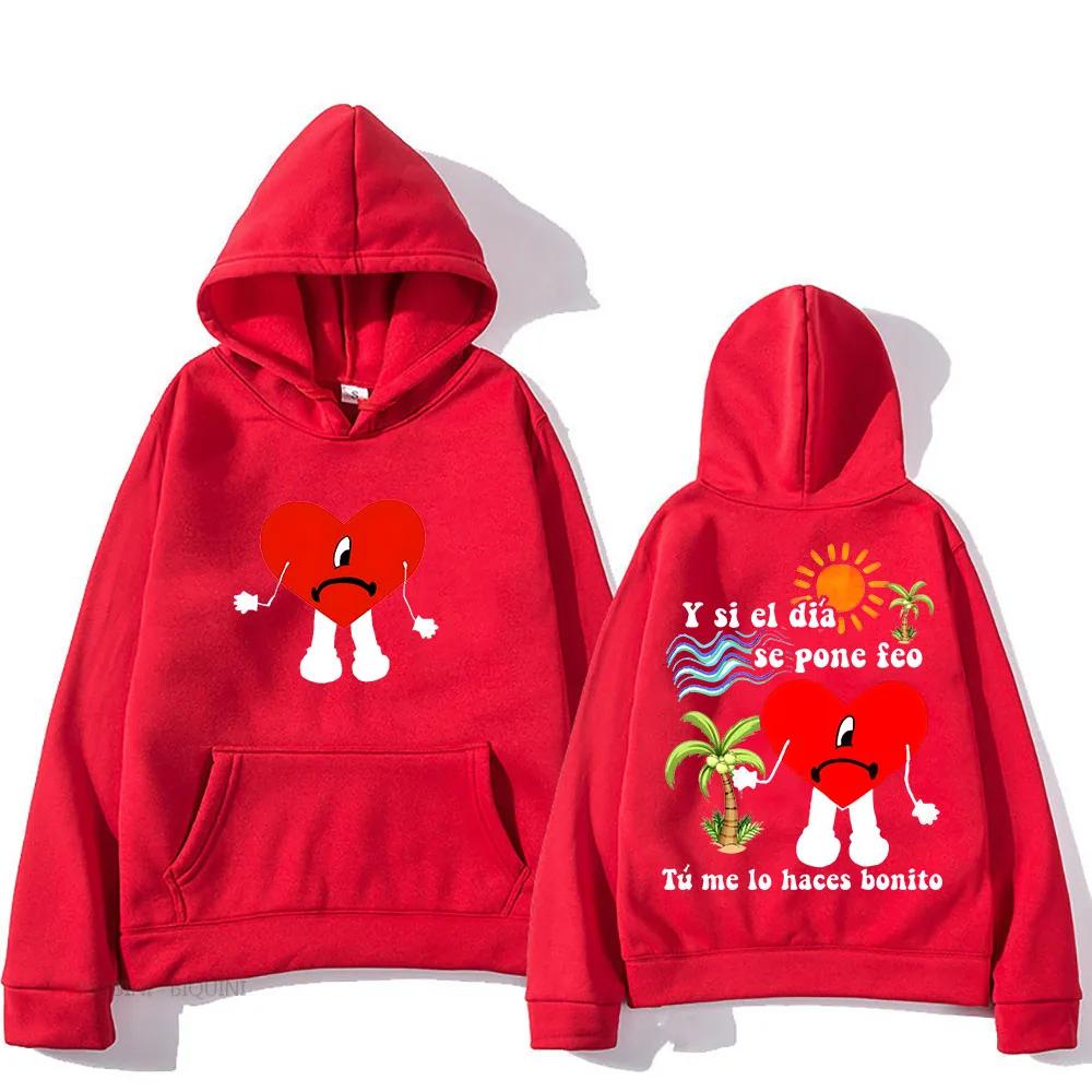 Bad Bunny Seda Hooded I Love You Graphic Printing Gothic Hip Hop Sweatshirt Long-sleeved Fleece Clothes Sudaderas Casual Hoody