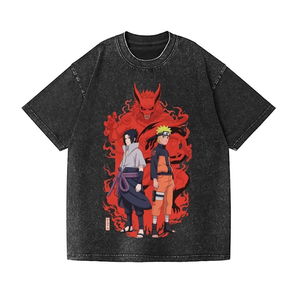 

New Naruto Vintage Wash Japanese Design TShirt Highquality Streetwear Is Suitable for Both Men New Summer cotton XL