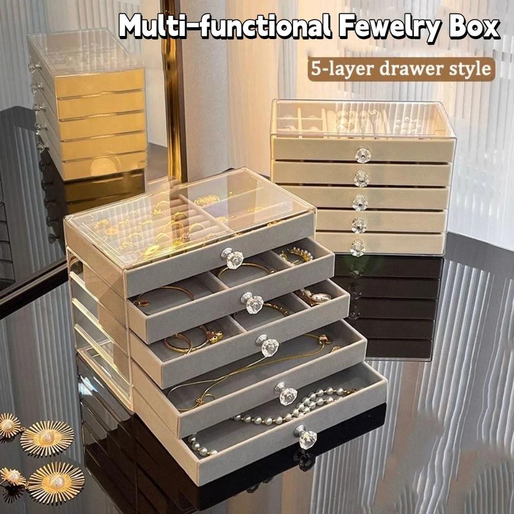 Large Capacity Velvet Jewelry Box Earrings Necklaces Jewelry Storage Box  Desk Use