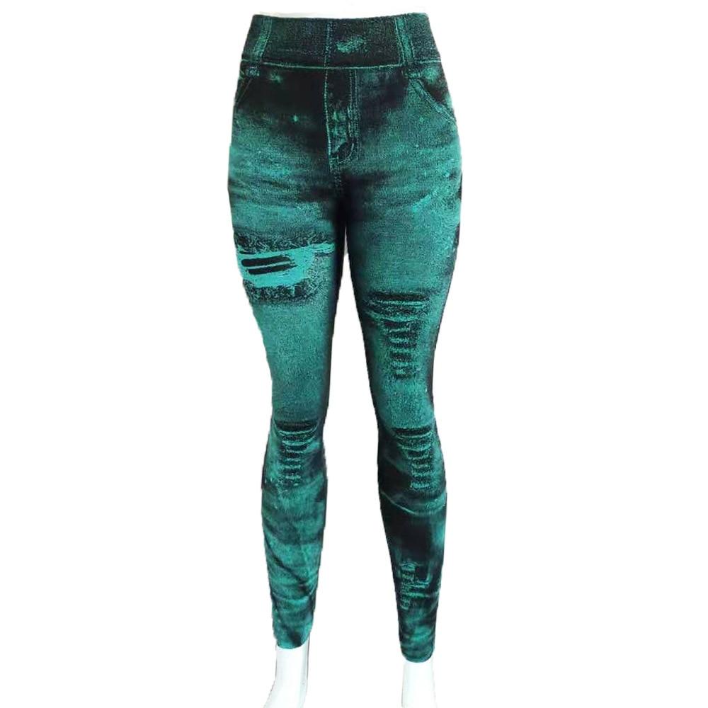Schlanke Damen-Leggings, Faux-Denim-Jeans, hohe Taille, elastische Hosen, Push-Up-Hose