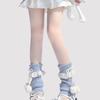 Dopamine Milk Blue Sock Covers Knitted Calf Sleeves Lace Trim JK Stacked Socks with Pom Poms Lolita Socks for Women