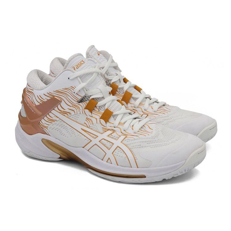 Asics Gel-Burst 25 Módní Odolné Prodyšné Basketbalové Boty se Středním Svrškem Pánské Tenisky Bílo-Zlaté 1063A055-101