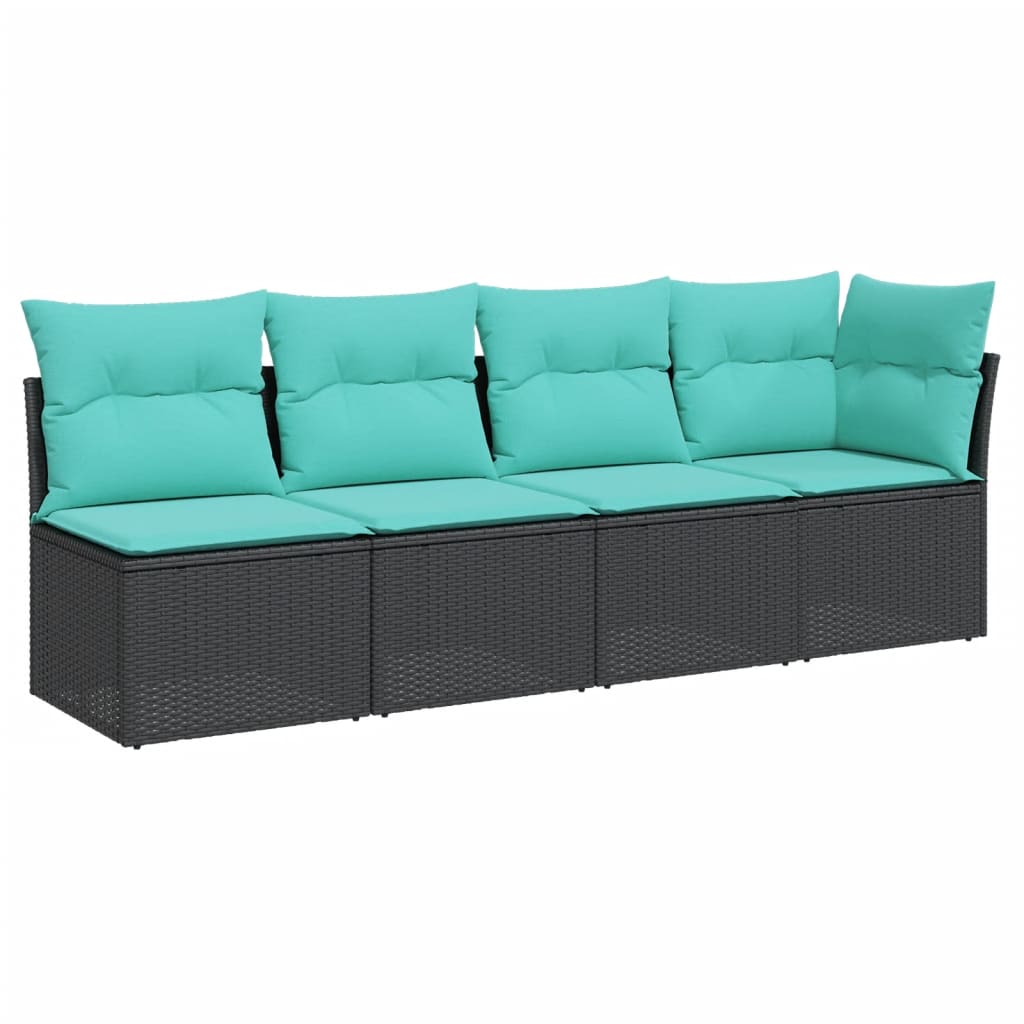 Garden Sofa with Cushions 4 Seater Black Poly Rattan