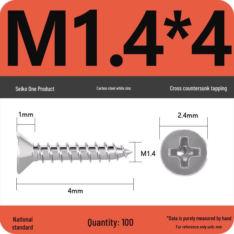 Iron Galvanized Phillips Flat Head Self-Tapping Screws - Countersunk M1 To M4