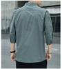 Men's Pure Cotton Seven-Sleeve Shirt - Spring/Summer Solid Color, Loose Fit, Trendy Casual Workwear with Versatile Pocket.