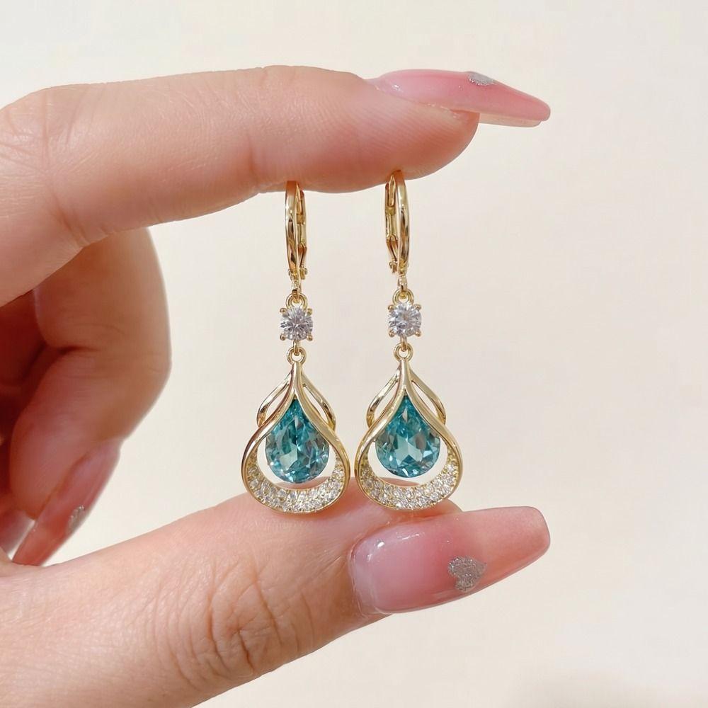 Women Jewelry Rhinestone Dangle Earrings Luxury Cat Eye Stone Earrings Water Drop Earrings Party