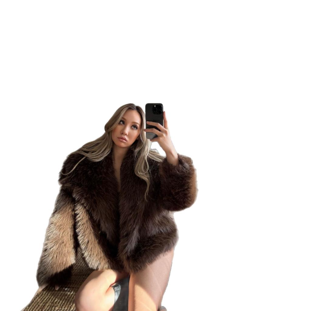 Fox fur coat women's large lapel short furry coat winter warm