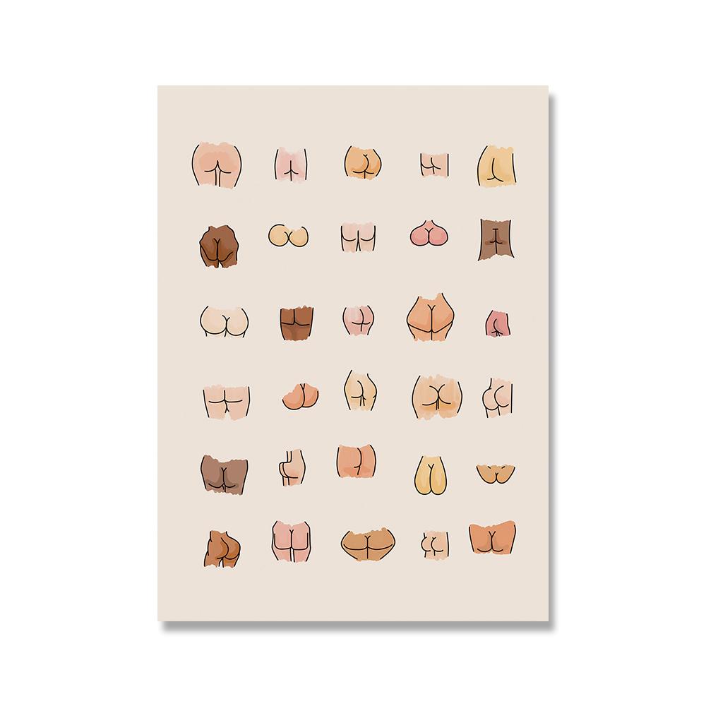 

Funny Bathroom Bum and boobs Wall Art Canvas Painting Illustration Line Nude Poster and Print Picture Home Decor for Living Room 21x30cm No Framed жёлтый