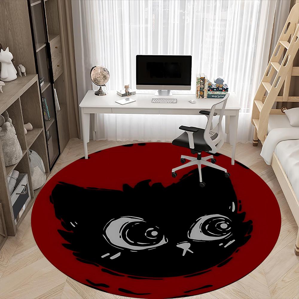 1pc Night Cat Office Round Area Rug, Indoor Mat Suitable ForOffice, Under Office Chairs Bedroom Living Room Home Decor, Room Deco q123