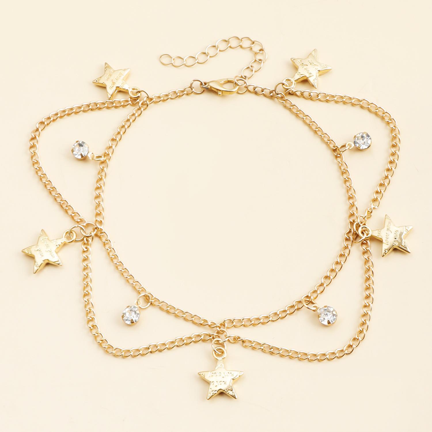 

Holiday wind beach metal stars anklet rhinestone fringed foot chain золотой