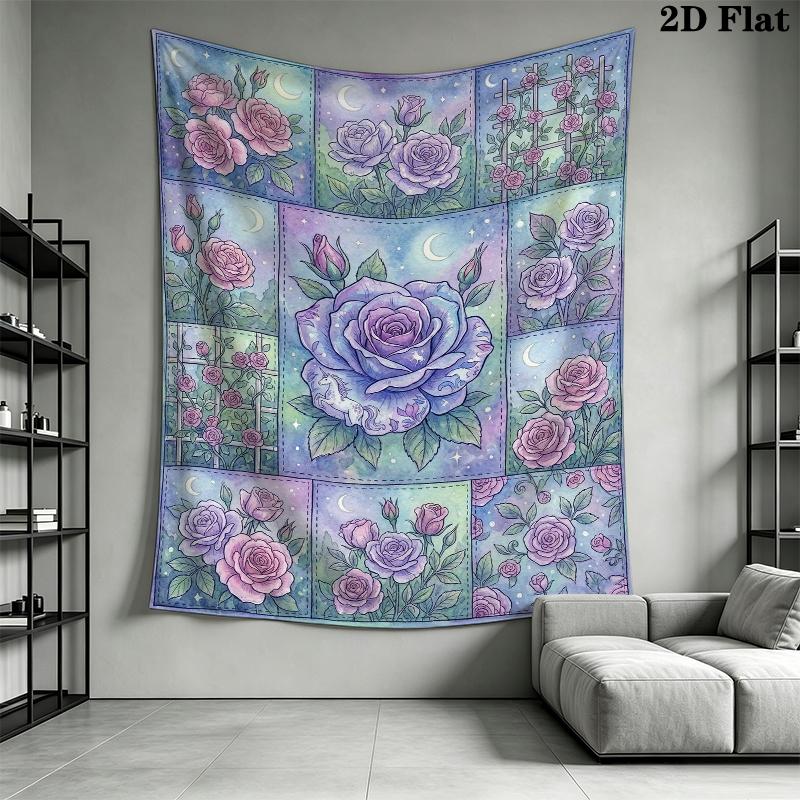 Dreamy Watercolor Rose Wall Tapestry Aesthetic Wall Hanging Printed Fabric Blanket Decorative Tapestries for Bedroom Living Room Home Decor