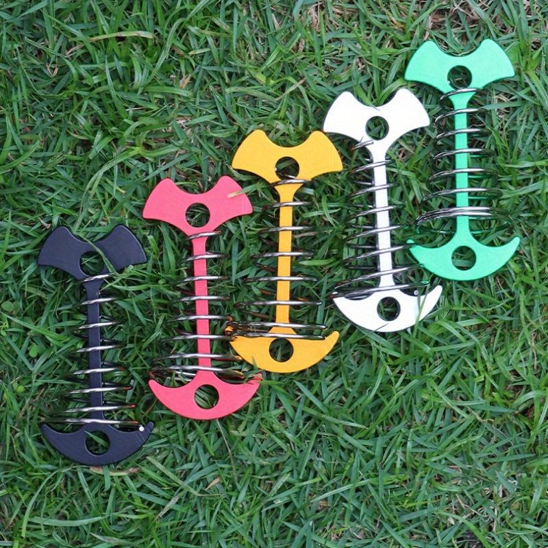 4pcs Outdoor Spring Fishbone Ground Nail Camping Tent Canopy Accessories, Boardwalk Deck Camping with Extended Spring Fishbone Nail