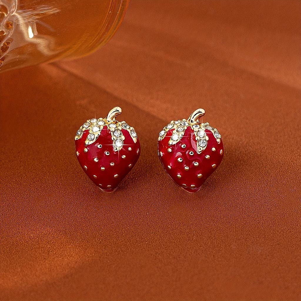 Strawberry Stud Earrings for Women, Light Luxury Elegant Dangle Jewelry Daily Wedding Vacation Gift