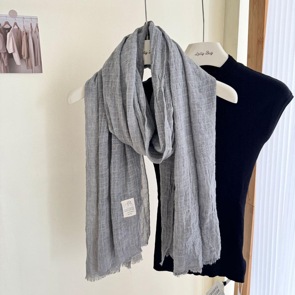 Cotton Linen Scarf Pleated Waffle Texture Women'S Spring And Autumn Thin Solid Color Cotton Yarn Shawl Dual-Purpose Long Winter