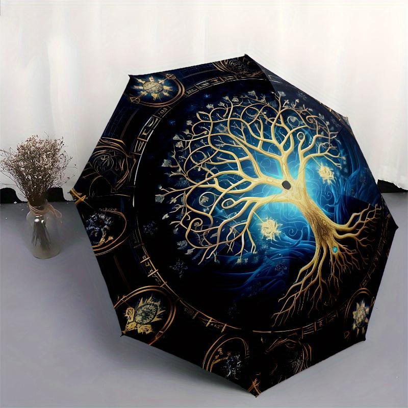 Verzauberter Baum des Lebens Mandala Regenschirm, Tragbarer 3-Fach-Regenschirm für Damen & Herren, Weihnachtsgeschenk ES251