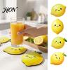 Family Gathering Tableware 4PCS Cute Lemon Shape Wooden Coasters, Non-slip Heat Insulation Pads, Small Mats for Mugs Decorative Kitchen Dining