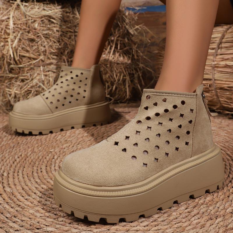 

Fashion Women Hollow Out Ankle Boots New Thick Bottom Breathable Summer New Flat Heel Fashion Boots Korean Style Round Shoes for Women 35 абрикосовый