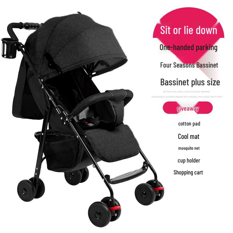 Compact Baby Stroller: Foldable with Recline, Shock Absorption, All-Weather Brakes, and Anti-Hunchback Design.