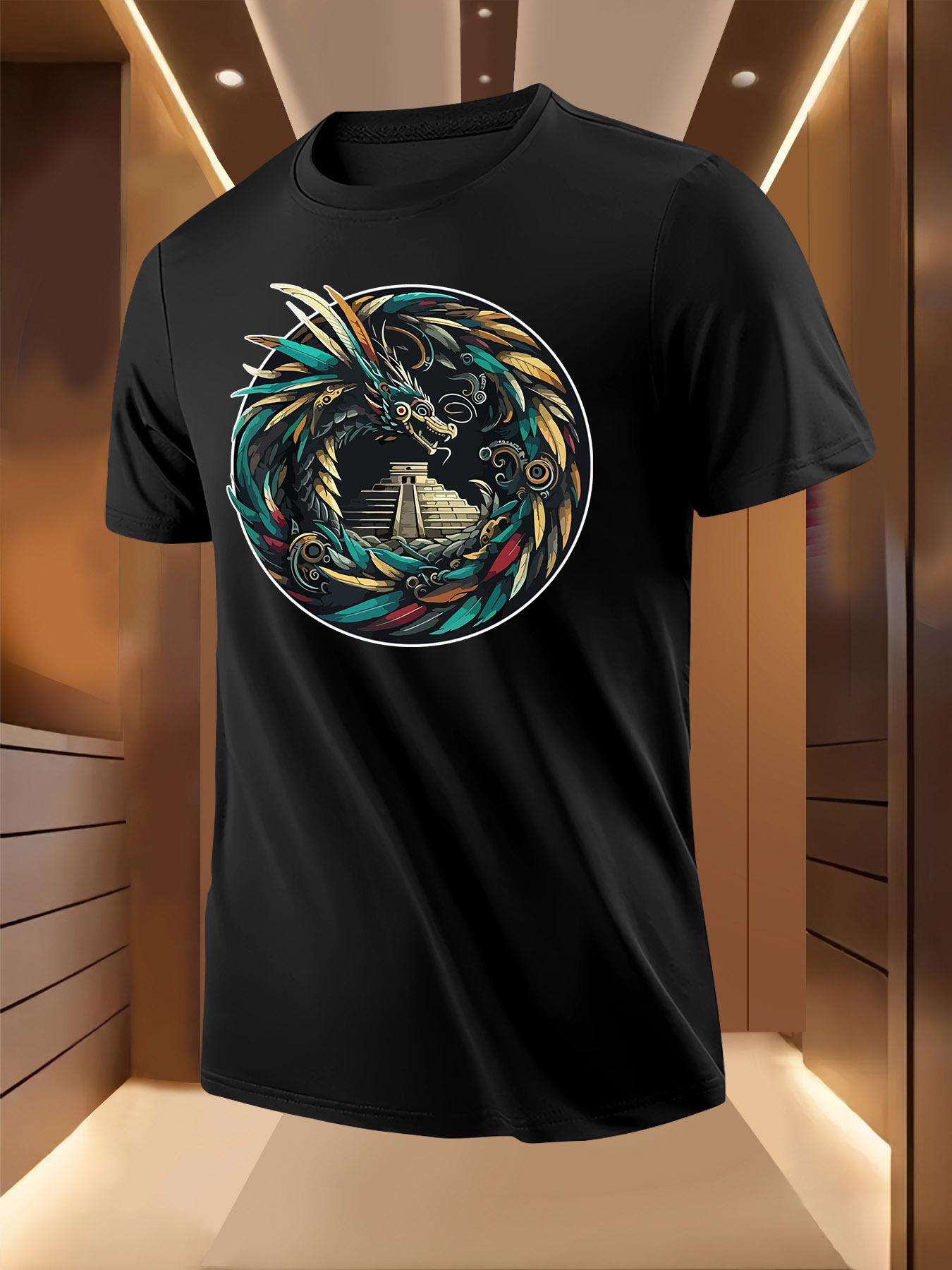 Summer Tshirt with Winged Snake Pyramid Print XXXXL