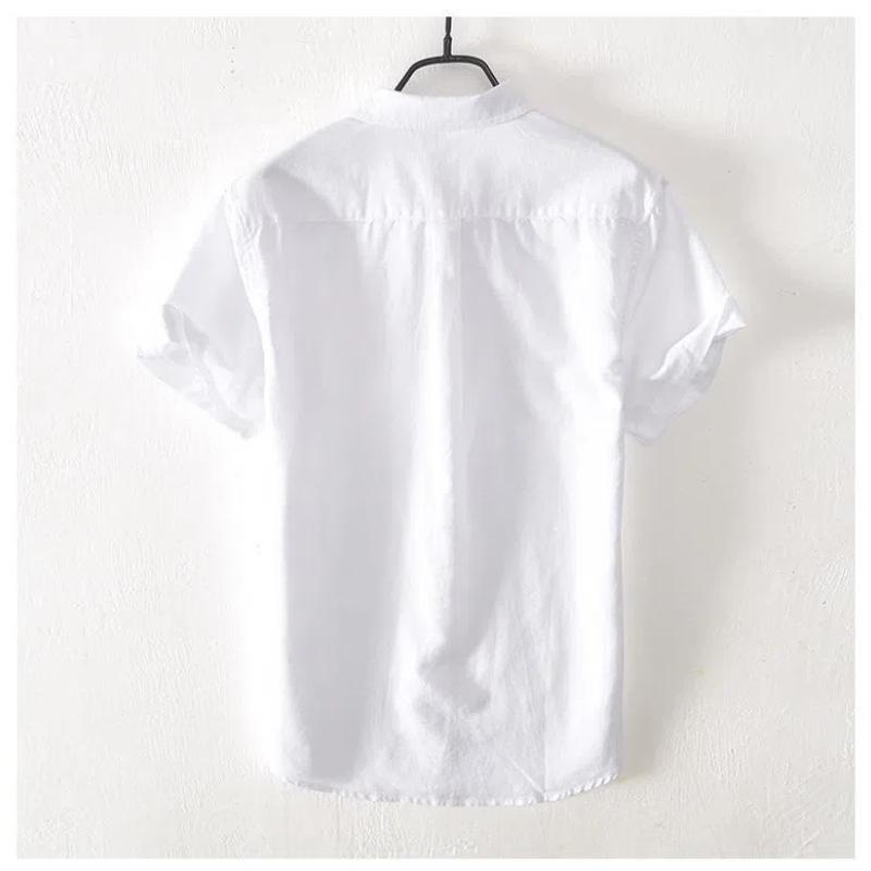 Classical Summer Shirt Male Turn-down Collar Cotton Linen Short Sleeve Shirt for Man Solid Color Button Casual Shirt Simple Style Clothing