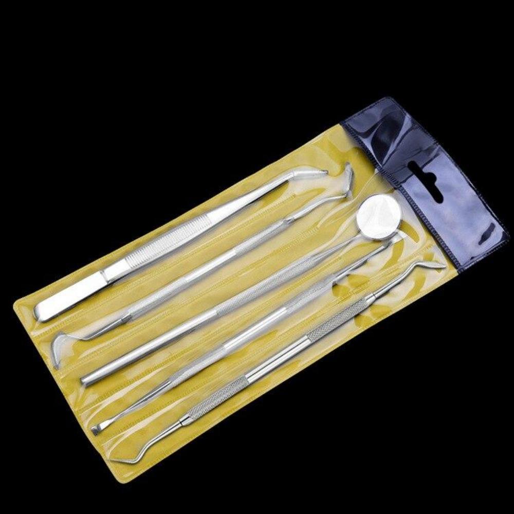 5pc/set Dental Mirror Stainless Steel Dental Dentist Prepared Tool Set Probe Tooth Care Kit Instrument Tweezer Hoe Sickle Scaler