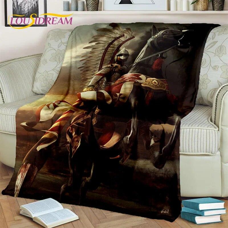 3D-Cartoon-Decke mit Kreuzrittern und Tempelrittern, schwarzer Ritter, weiche Überwurfdecke für Zuhause, Schlafzimmer, Bett, Sofa, Picknick, Reise, Decke für Kinder