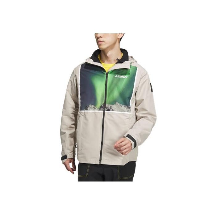 Adidas X National Geographic Rain.Rdy Printed Pattern Outdoor Fleece-Lined 3-In-1 Sports Hooded Jacket Men Outerwear Lead-White IL8961