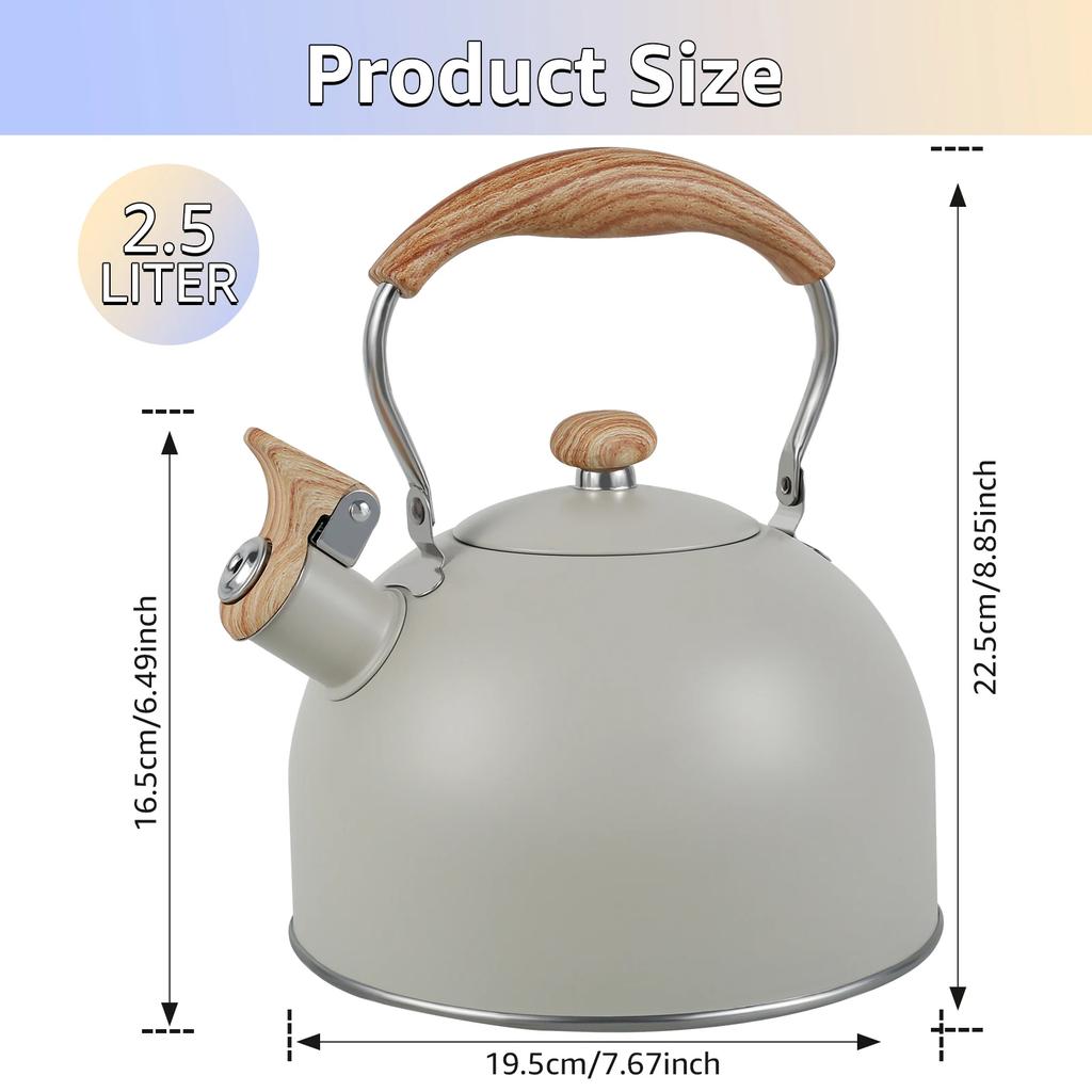 2.5L Stainless Steel Kettle Whistling Teapots Stove Top Rustproof Water Pots Induction Cooker Gas Safe Boil Water Tea and Milk