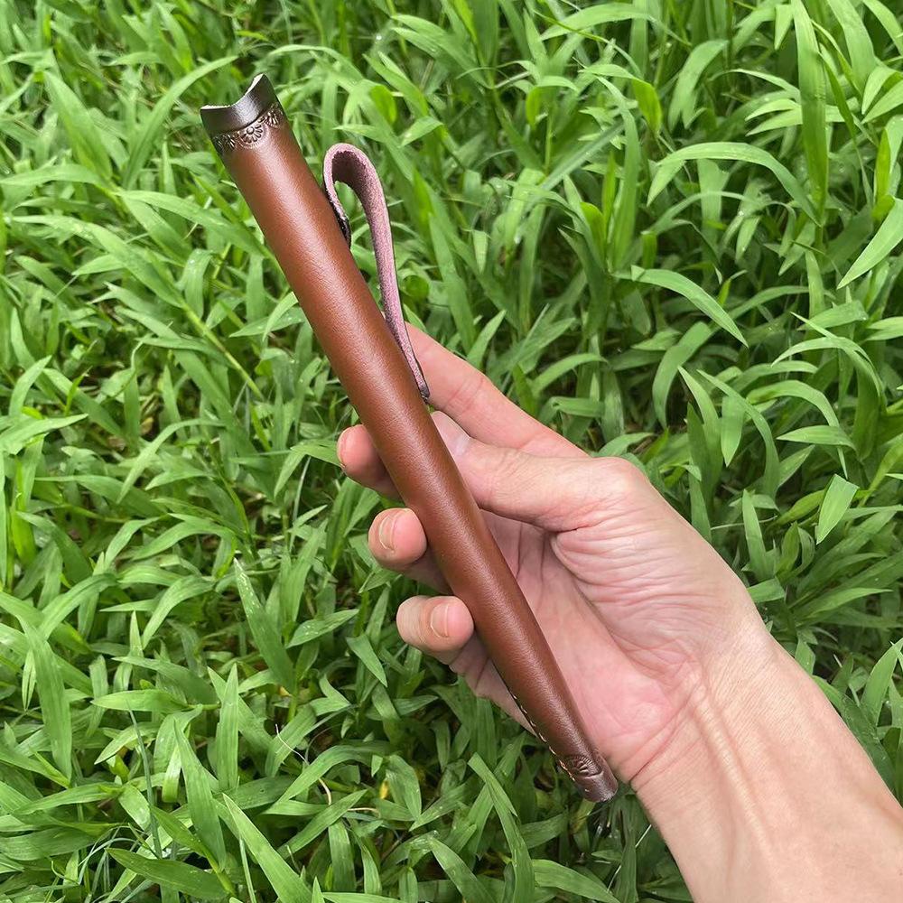 22cm Fixed Blade Knife Scabbard Embossed Cowhide Second Layer Leather Camping Knife Case Hunting Holsters with Belt Buckle