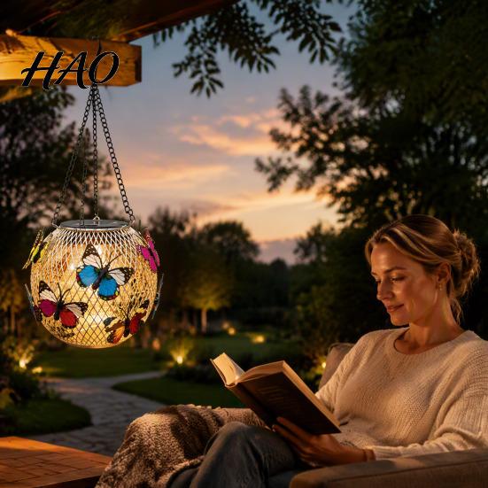 Housewarming Gifts for Home Solar Butterfly Hanging Lantern, Iron Wire 3D Garden Light with Patio Lighting Warm Glow, Waterproof Outdoor Yard