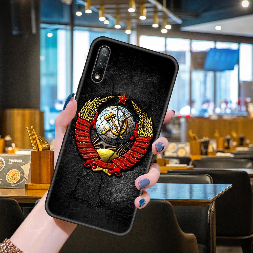 Phone Case For Huawei Honor 9X 9 9S 10 20 30 S i A 8X 8A 8S 7X 7A Pro Lite  Black Cover Back Luxury Funda Silicone USSR Flag