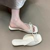Low-heeled square-headed sandals, new fairy style in summer 2025, bow patent leather, cool slippers, and skirt