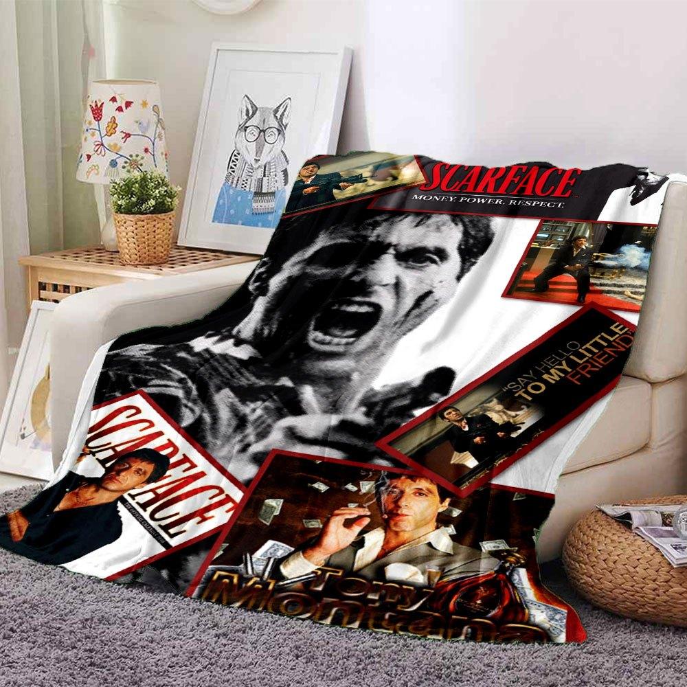

1pc Scarface-Inspired Flannel Blanket - Soft Cozy All-Season Throw for Bedroom, Sofa, Camping, Travel - Perfect Gift for Movie FansB77 80cmx120cm(31inx47in)