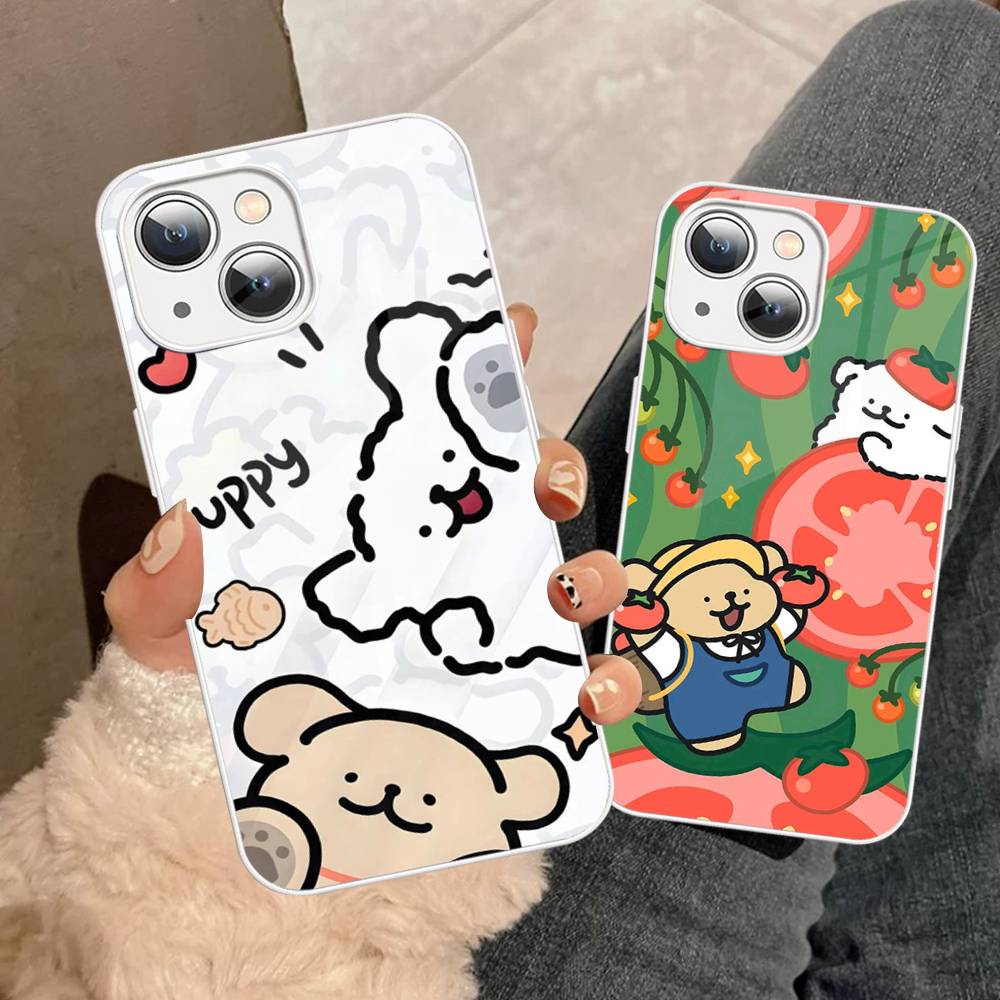 Maltese Cute Line Puppy Dog For IPhone 14 13 12 Mini 11 Pro XS Max X XR 14 Plus Tempered Glass Cover