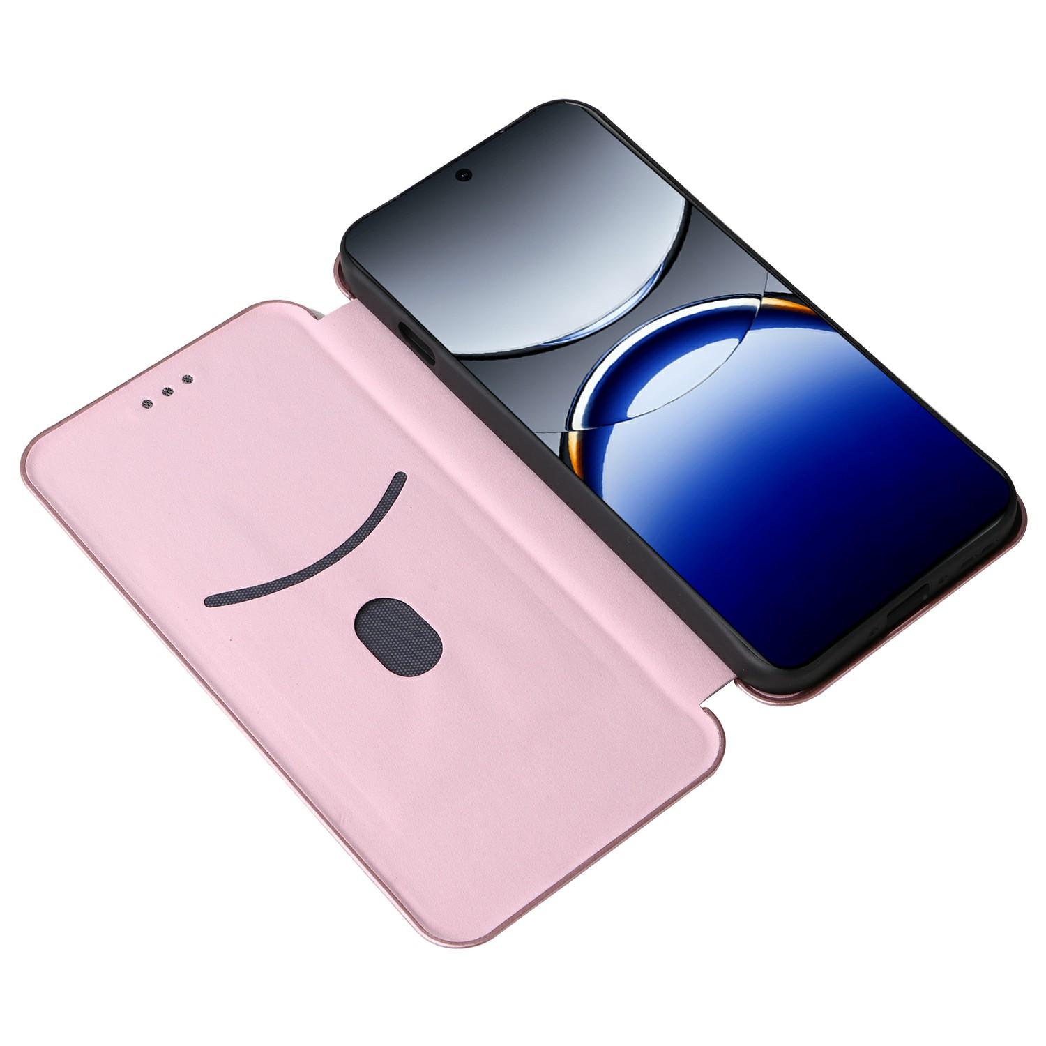 

For Oppo Find X8 Pro 5G Case Carbon Fiber Texture Drop-Proof PU Leather Phone Cover Rose Gold