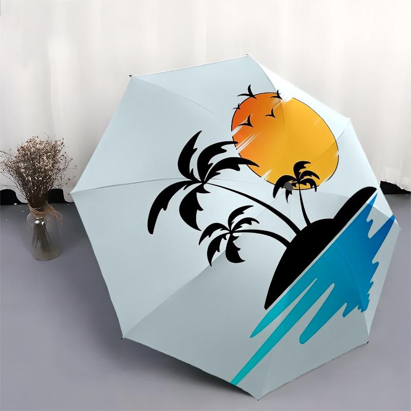 1pc Tropical Sunset Island Scene Umbrella with Plastic Handle, Suitable for All Seasons Outdoor PT403