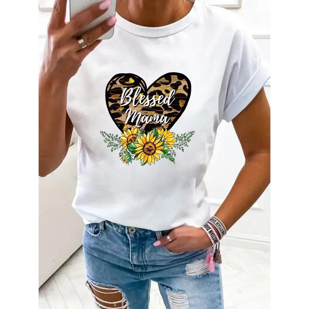 Women Flower Mom Mama 90s Trend Fashion Clothes Print T Shirt Clothing Summer Basic Top Short Sleeve Tee Graphic T-shirts