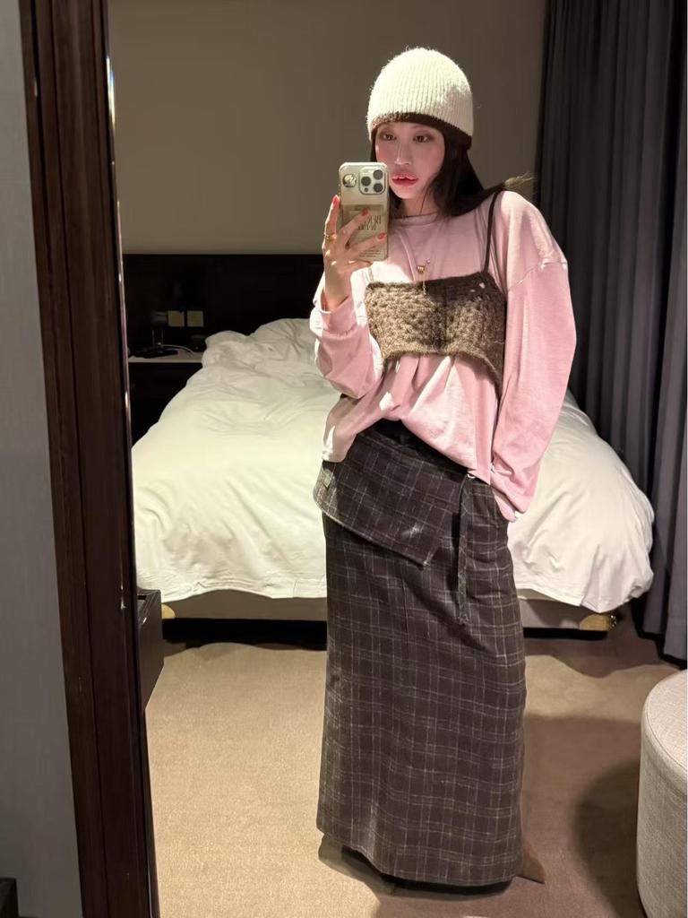 2026 Korean Style Spring T-shirt & Knit Camisole Two-Piece Women's Set