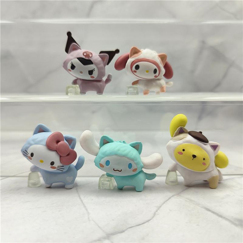 Cute Pvc Figurines Anime-inspired Melody Pudding Kuromi Cat Parade Collection Figures