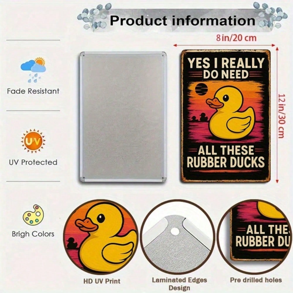 Tin Sign Rubber Duck Humor Bathroom Decor 8x12 Inches Novelty Gift 20x30