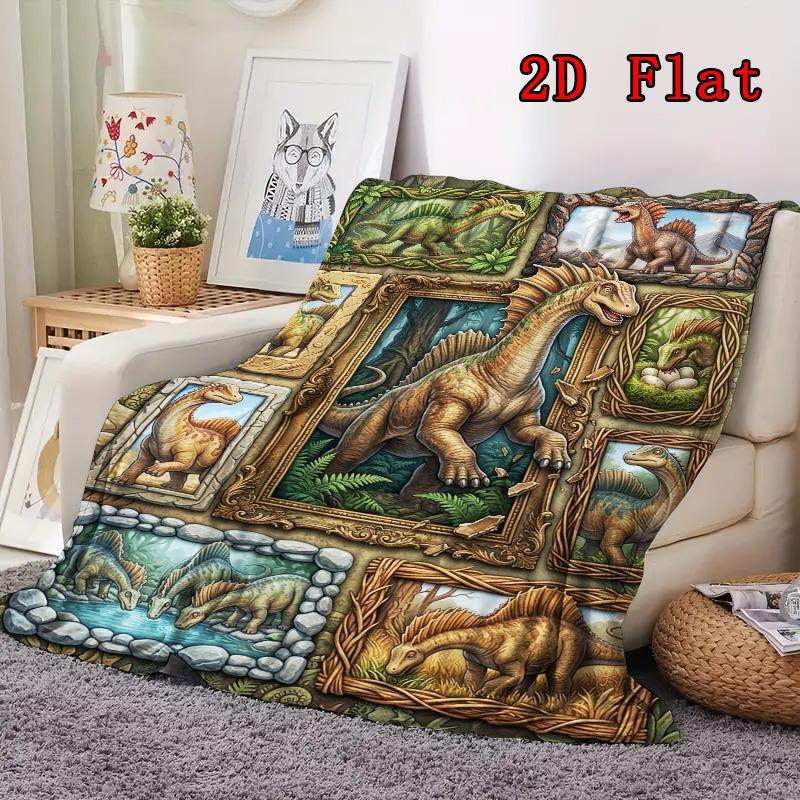 Prehistoric Dinosaur Gallery 2D Flat Pattern Flannel Blanket, High quality All Seasons, Home Decor, Warmth and Comfort, Perfect for Christmas Gifts.