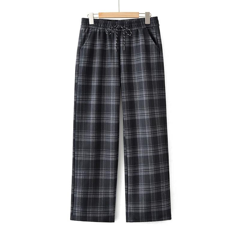 Women's Plaid High-Waist Straight Leg Casual Pants