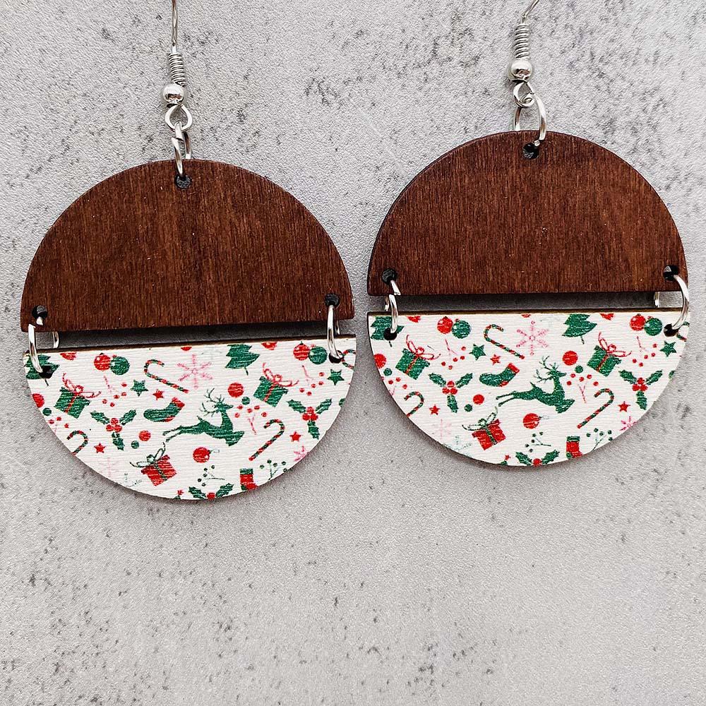 Retro Christmas Earrings: Tree, Bells, Snowman, Reindeer, Wood Chip Design